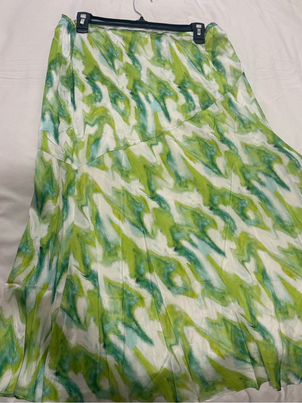 Green & White Watercolor Midi Skirt